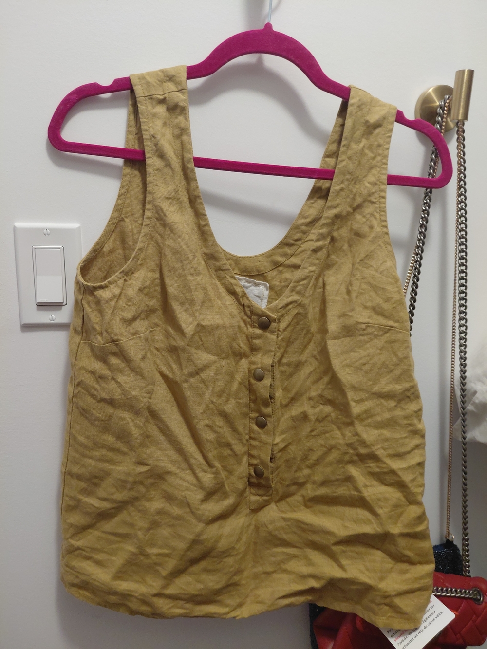 notPERFECTLINEN Mustard Button-Front Linen Blend Tank